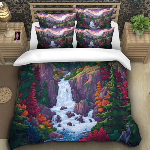 Housse de couette cascade 3d 135x200 parure lit microfibre pour ado