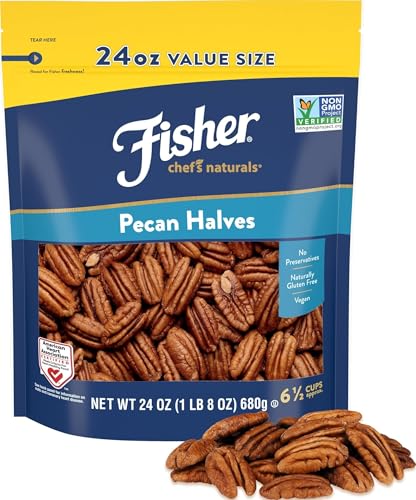 Fisher Unsalted Raw Pecan Halves, 24 oz, Non-GMO Vegan Keto Baking Nuts