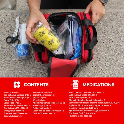 Image of Cat & Dog First Aid Kit - Dog Emergency Kit, Health Supplies & Wound Care -with Thermometer, Bandages for Wounds - Essentials, Travel Bag (Small)