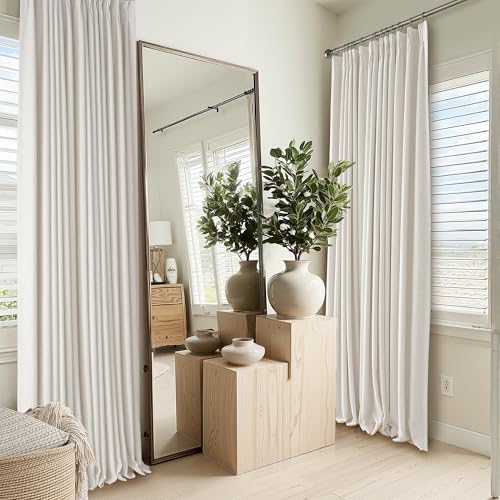 RYB HOME Natural Pinch Pleated Linen Curtains, 100% Blackout Thermal