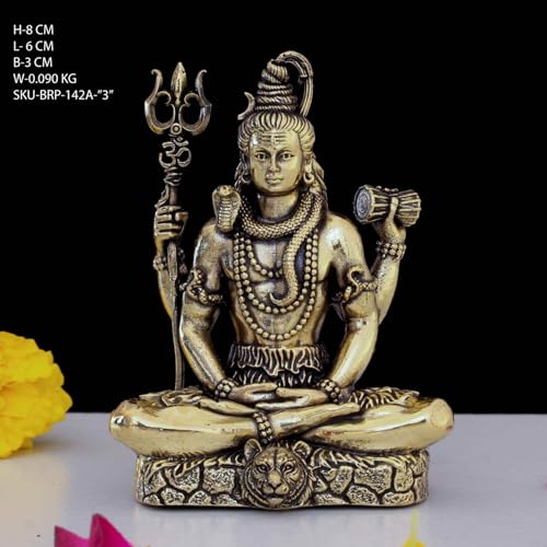 Image of Brass Lord Shiva Statue | 3 inch Shiv Padmasana Sitting Murti Hindu God Idol Figurine Perfect for Decoration Puja & Gifting Purpose Sculpture (Weight- 90gm)