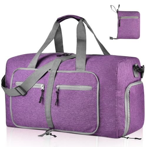 Product Image of the Dimayar 65L Travel Duffle Bag for Men Women - Foldable Duffel Bag with Shoes Compartment - Overnight Bags Waterproof & Tear Resistant(Purple)