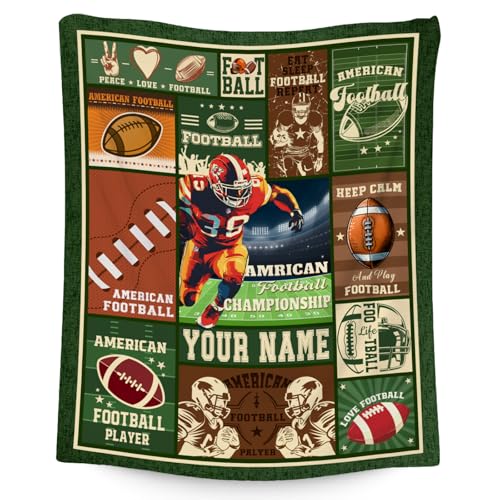 Custom Football Blanket - 40x50 Inches Sports Throw Blanket for Boys Kids - Green Soft Fuzzy Blankets for Couch, Sofa & Office