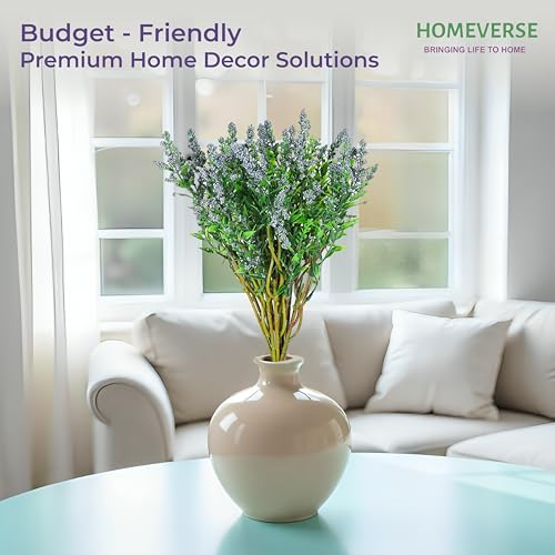 Image of HOMEVERSE Fresh Lavender 12Pcs Lavender Fake Plant 14Inch Height Bouquet, Green Stems Bundled for Decorative Items for Diwali, Home, Room, Office, Bedroom, Anniversary, Deepawali (Blue)