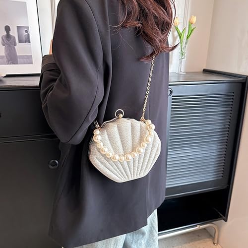 Image of Women Seashell Evening Bag Purse Mermaid Chain Strap Clutch Handbag Shoulder Bag (Q-Silver)