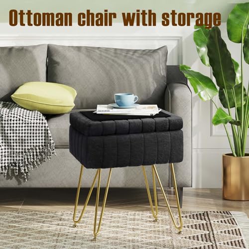 Greenstell Vanity Stool Chair Faux Fur with Storage, 19.4" H x 15.7" L x 11.8" W Soft Ottoman 4 Metal Legs with Anti-Slip Feet, Furry Padded Seat, Modern Multifunctional Chairs for Makeup, Bedroom by GREENSTELL - Image 4