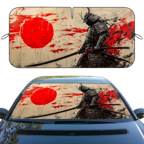 Japanese Samurai Car Windshield Sunshades Anime Graffiti Front Window Sun Shade Rays Sun Shade Visor Protector for Car Sedan Truck SUV Accessories 59 L x 31.5 W