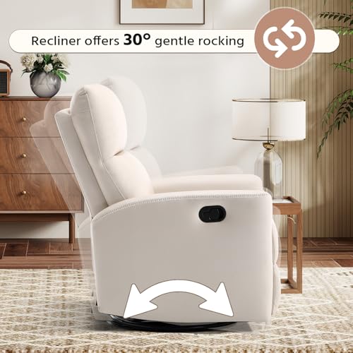 Image of HAOMARKETS Swivel Rocker Recliner Chair Set of 2, Manual Fabric Glider Rocking Recliners for Adults, 360 Swivel Nursery Reclining Sofa with Padded Backrest for Living Room, White