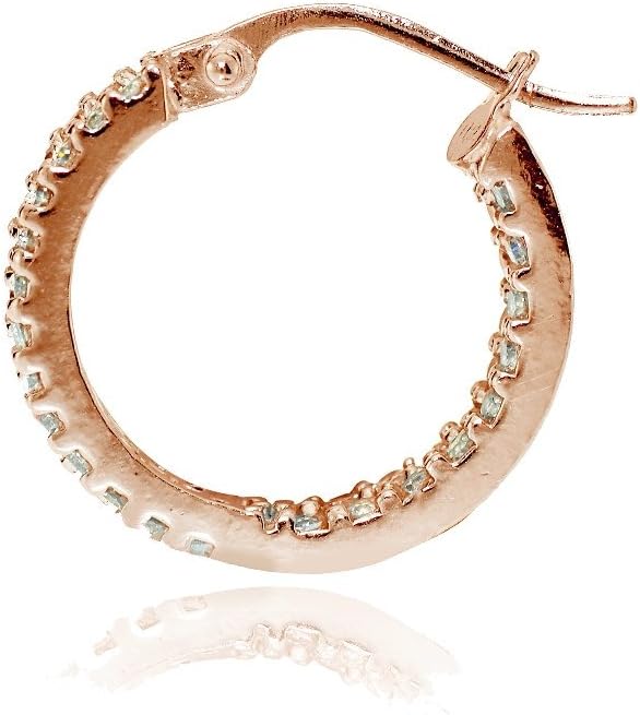 Sterling Silver Cubic Zirconia 3x16mm Two Row Inside-Out Hoop Earrings