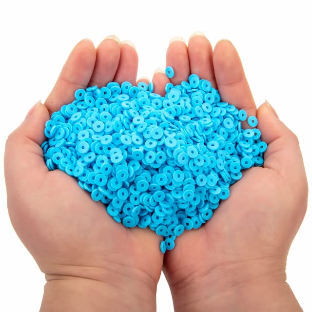 200 cuentas redondas planas de arcilla polimérica, espaciadoras sueltas, hechas a mano, cuentas de arcilla Heishi para hacer joyas, pulseras, accesorios, 6 mm, azul, 600 unidades