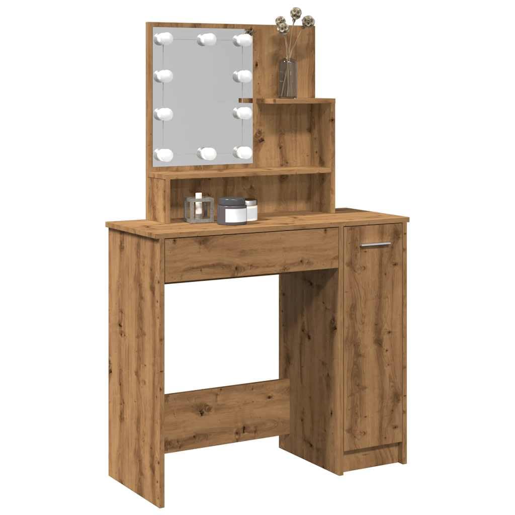 Tocador con LED de roble artesano de 86,5x35x136 cm para dormitorio