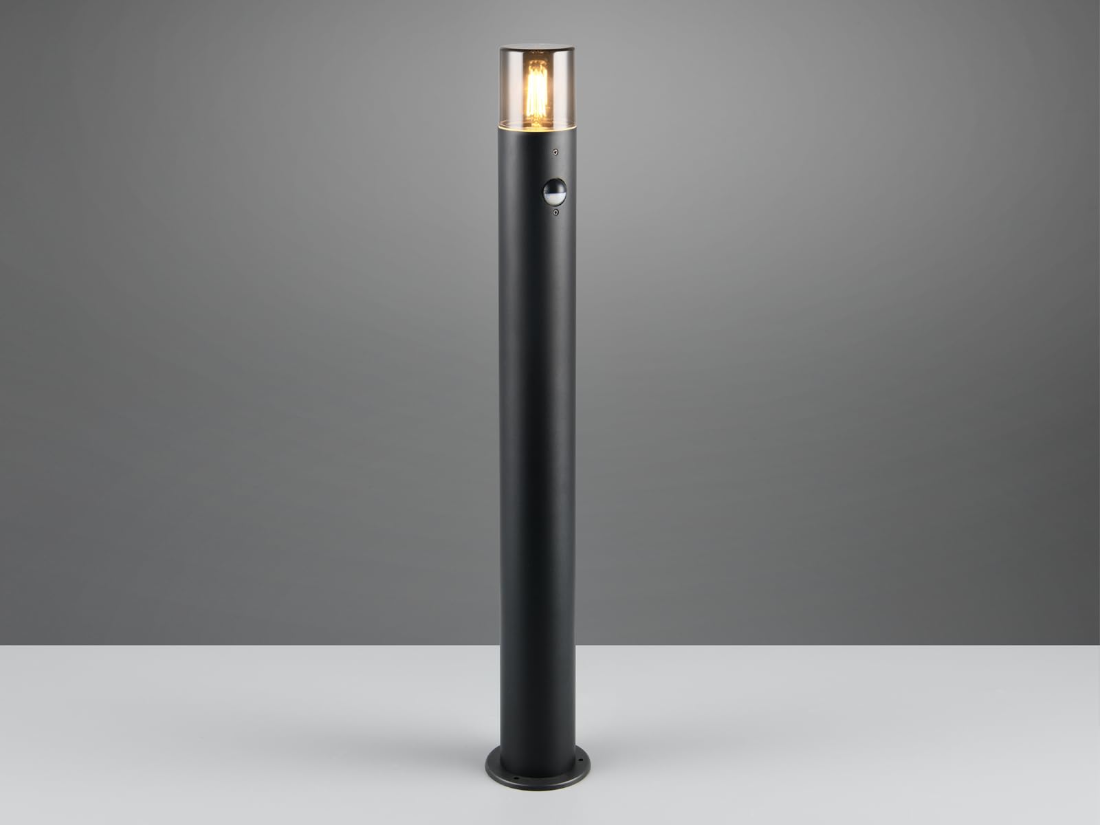 meineWunschleuchte Wege-Leuchte mit Bewegungsmelder Schwarz Rauchfarbig | mit E27 LED, Höhe 80cm, aus Aluminium, moderne Pollerleuchte, Schutzklasse IP44, für Wegbeleuchtung Garten Außen