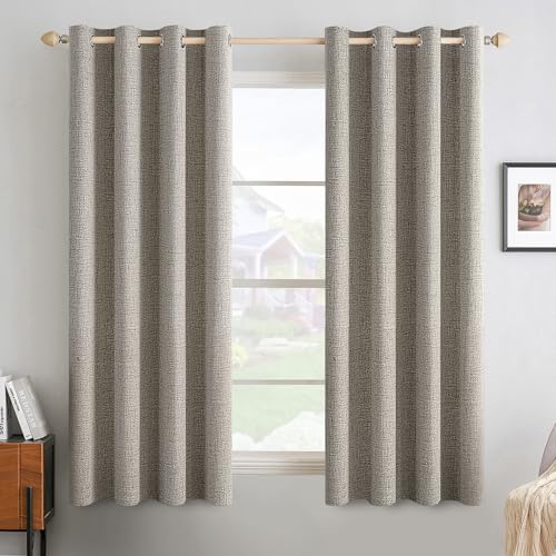 MIULEE Linen Texture Curtains for Bedroom Solid 100% Blackout Thermal Insulated Linen Curtains Grommet Room Darkening Drapes for Living Room Nursery 52x54 Inch (2 Panels)
