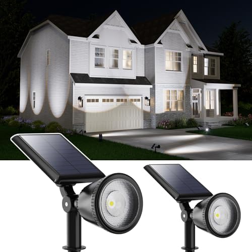 2 Pack Solar Powered Spot Lights Outdoor Waterproof Super Bright LED Yard Spotlight for Tree, Flag, Lawn, Statue, Sunset Landscape Accent Lighting for Outside House Wall Garden Backyard Sidewalk Path