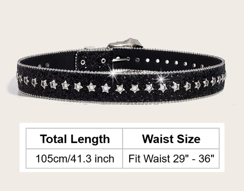 Women Bling Rhinestone Belt Y2k Vintage Punk Goth Embossed Buckle Cowgirl Cowboy Western Star Belt Jeans Accessories4