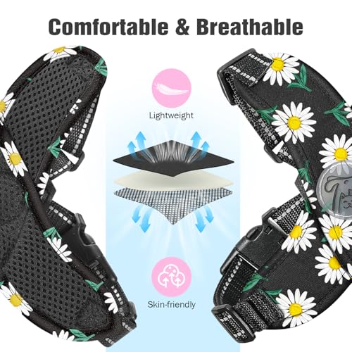 Pawaboo Hundegeschirr mit Hundeleine Set, X-Rahmen Verstellbares Anti Zug Anti-Erstickung Hund Brustgeschirr für Kleine, Mittelgroße Hunde & Welpen, Hundeweste mit Leine, S, Schwarze Gänseblume