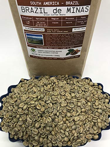 5-pound Brazil (Unroasted Green Coffee Beans) premium Arabica beans grown in South America fresh current-crop beans for home coffee roasters, specialty-grade coffee beans, includes a free burlap bag