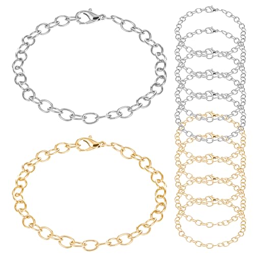 HekouJiub 12 Stück Kettenarmband Armkette Damen Armband zur Schmuckherstellung Armreif Gold Herren Armkette mit Karabinerverschluss Schmuck für Damen Herren DIY Armbänder (Silber, Gold)