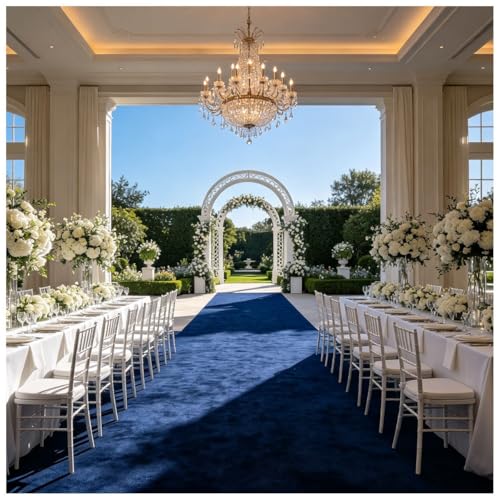 Blue Reusable Aisle Floor Runner, Premium Thick Polyester Wrinkle Free Carpet, Stylish Decor for Wedding Ceremonies, Bridal Events and All Holiday Occasions(3'3" x 16'5" (Rectangular))