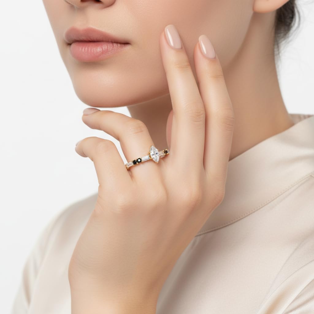Choose Your Gemstone Vintage Classic Engagement Ring Yellow Gold Plated Marquise Shape Side Stone Engagement Rings Minimal Modern Design Birthday Gift Wedding Gift US Size 4 to 12