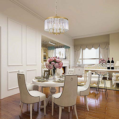 Wellmet Modern Chandelier,6 Lights Foyer Farmhouse Crystal Chandeliers Lighting Fixture,Mid Century Hanging Ceiling Pendant Lighting For Dining Living Room,Kitchen Island,Bedroom,Bar, 20" W,Gold #TOP3