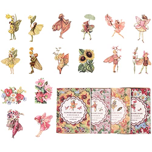 Sewroro 4 Boxen Fee Aufkleber Vintage Blumen Pflanzen Aufkleber Dekorative Scrapbooking Aufkleber Lustige Verzierungen Aufkleber für DIY Handwerk Tagebuch Planer Foto Handyhüllen Cover