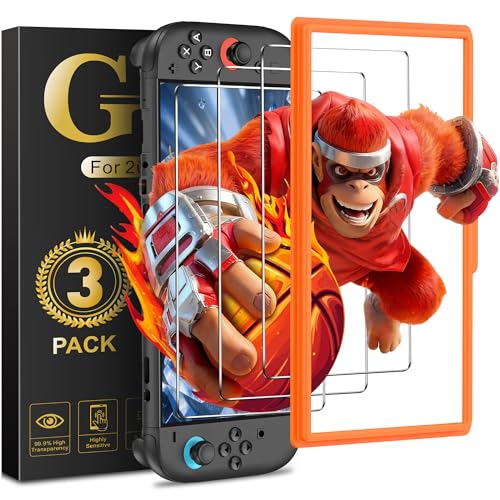 HASACOOL 3 Stück Panzerglas für Nintendo Switch 2 Konsole, Schutz Glas 9H Härte mit Montage-Rahmen, hochtransparent/krat...