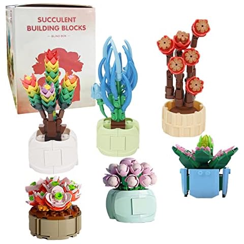 Succulents Mystery Bag Building Kit, Creative DIY Random Botanical Collection Building Toy, Set for Adults and Kids, Compatible with Lego (Build 1 Plant) Cover