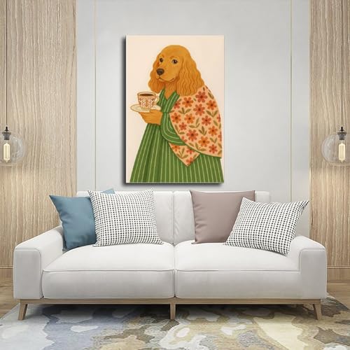 Poster cocker épagneul veste et café | Toile déco 61x91 cm pour bureau - 5
