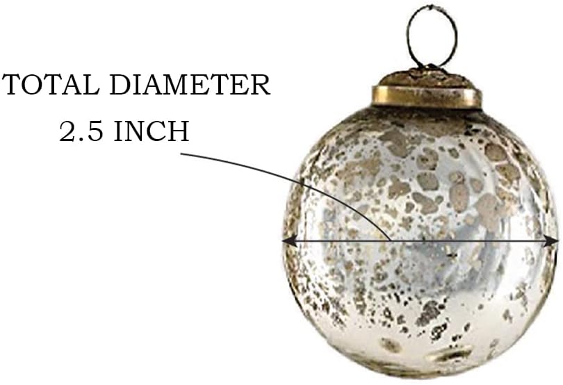 Serene Spaces Living 12pcs Vintage Style White & Silver Mercury Glass Ornament Set for Christmas Tree, Christmas Decorations, Winter Wedding, Table Centerpiece, 2.5" Diameter