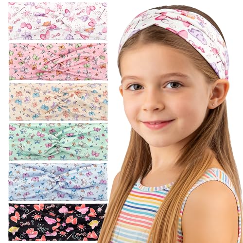 UNISUNSG 6 Stücke Mädchen Stirnbänder mit Knoten Schmetterling Haarband Elastisches Kopfband Mädchen Geschenk für Sport Makeup