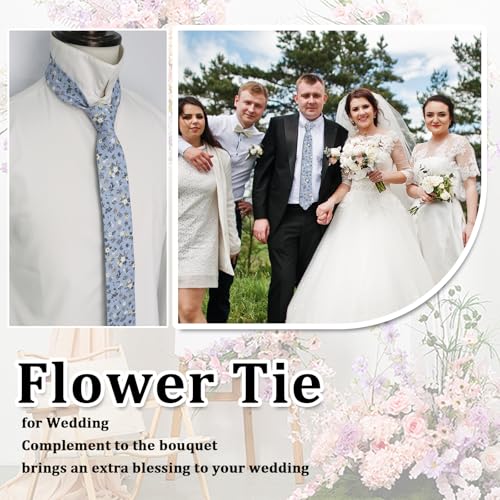 Image of Luckyvestir Ties for Men, Sage Green Cotton Floral Tie 2.76 inch Flower Printed Men's Neckties for Wedding /Groomsmen /Suit /Party