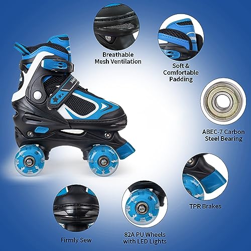 Mammygol Roller Skates For Boys Girls, 4 Sizes Adjustable Quad Skates For Kids With All Light Up Wheels, Full Protection For Toddler's Indoor And Outdoor Play Blue Size 10C 11C 12C 13C #TOP1