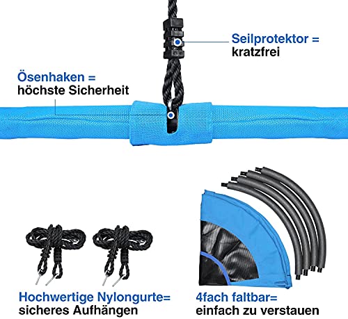 Vanku 300KG Nest Swing For Children Adult Outdoor Garden with 115cm Seat Diameter and 2 600KG Load Capacity Swing Straps Blue - Image 7