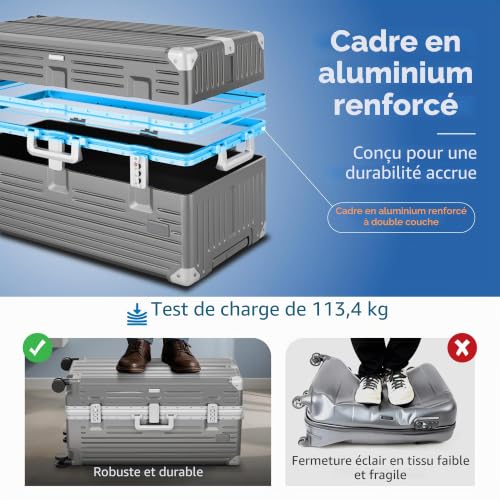 ALPHA CAMP Valise Grand Taille XL 77x40x36CM avec Serrure TSA Rigide Polycarbonate Valise da Voyage avec Cadre en Aluminium 92L Bagage de Voyage Luggage – vue 2