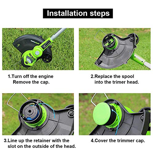 THTEN 29252 29092 Weed Eater Spools Replacement for Greenworks 21302 21332 21342 20V 24V 40V 16ft 0.065”Single Line String Trimmer with 3411546A-6 Cap Covers Parts Auto-Feed String Edger 6+1