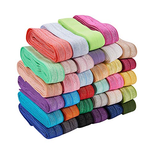 BENECREAT 37 Yards/34m 15mm breites Faltband Elastic Stretch FOE Gummiband für Baby Girl Hair Ties Stirnbänder, 34 Farben
