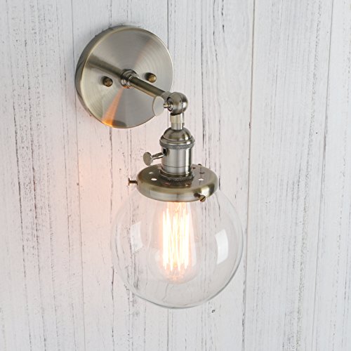 Permo Vintage Industrial Wall Sconce Lighting Fixture With Mini 5.9" Round Clear Glass Globe Hand Blown Shade (Bronze) #TOP4