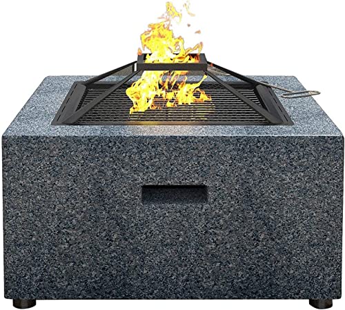 CCKUYT Brasero de jardín para Fiestas, brasero de Acero con Borde de Piedra Artificial