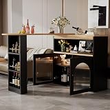 Table de bar extensible avec espace de rangement, table de bistrot avec 2 portes en verre, rotation libre à 360 °, étagères réglables, petite table de cuisine, table haute pour bar de maison, 138-193