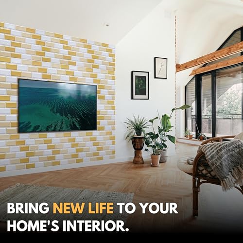 NOVECRAFTO 3D Wall Panels - 10 Sheets Covering 49.6 sqft (4.61 sqm) Decorative PVC Plastic Cladding Size - 37.79 x 18.89 in (96 x 48 cm) – Subway Tile Pattern in White, Gold, and Beige - Image 7