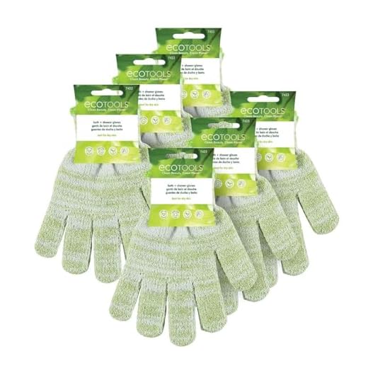 EcoTools Bath & Shower Gloves, Recycled Netting, Exfoliating, Gentle Cleansing for Whole Body, Use Before Self-Tanning, Removes Dry Skin, Dirt, & Impurities, Fits All Hands, 6 Pairs, 12 Gloves Total