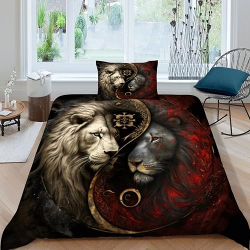 Parure de couette lion microfibre anti-plis lit simple 2 taies