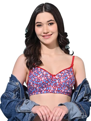 Image of FIMS - Fashion is my style Women Cotton Blend Padded Non-Wired Everyday Bra Pack of 1 Cup- B Multicolor