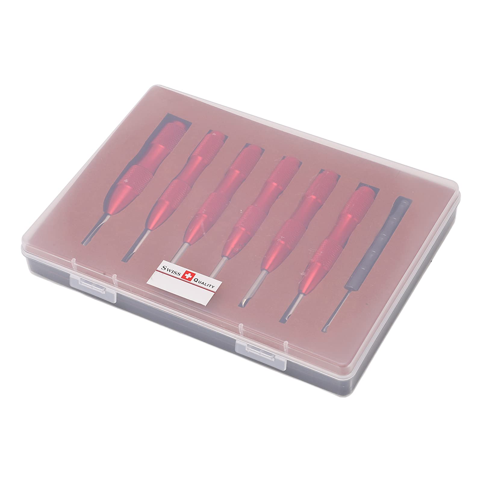 Juego de 7 herramientas para abrir tapa trasera de reloj, kit profesional de abridor de caja de reloj, removedor de caja trasera de aleación de aluminio con mango antideslizante, (Roja)