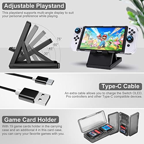 Younik Zestaw akcesoriów OLED Switch 16 w 1, zestaw akcesoriów zawiera przełącznik OLED, pokrowiec ochronny na konsolę i J-Con, ochraniacz ekranu, regulowany stojak, etui do gier Switch