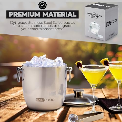 Barcool 3L Double-Walled Stainless Steel Ice Bucket with Lid & Tongs - Vacuum Insulated, Perfect for Champagne, Cocktails, Parties, Indoor & Outdoor Bar Use - Image 3