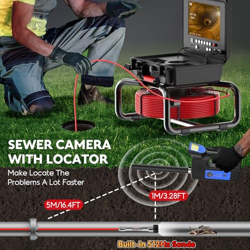 Anysun Cámara de Alcantarillado con Localizador, Autonivelante, Contador de Distancia, Cámara de Inspección de Tuberías de 100 pies, Grabadora DVR, Monitor IPS 1080P de 9", Impermeable IP68, Negro miniatura 2