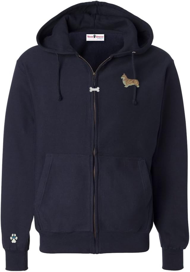 Corgi Men's Full Zip Hooded Sweatshirt with Embroidered & Bone Zipper Pull