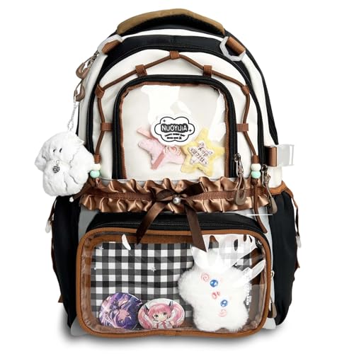 Wuflyover Mochila ITA – Tela transparente personalizável, estilo Y2K, inclui 6 acessórios, perfeita para eventos e presentes, Preto, Medium